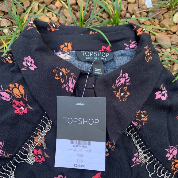 NWT Topshop shirt button down floral top size 0 - Picture 3 of 4